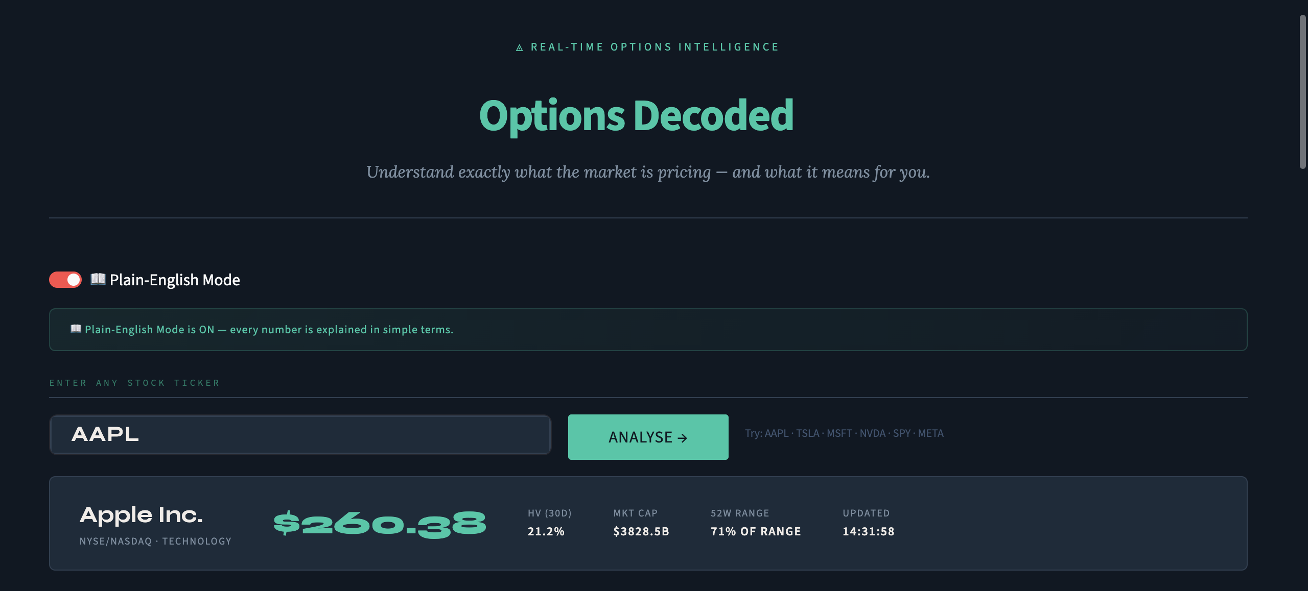 Options Decoded — Real-Time Options Intelligence Platform